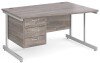 Gentoo Wave Desk with 3 Drawer Pedestal and Single Upright Leg 1400 x 990mm - Grey Oak