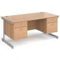 Gentoo Rectangular Desk with Single Cantilever Legs, 2 and 2 Drawer Fixed Pedestals - 1600mm x 800mm