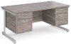 Gentoo Rectangular Desk with Single Cantilever Legs, 2 and 3 Drawer Fixed Pedestals - 1600mm x 800mm - Grey Oak