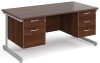 Gentoo Rectangular Desk with Single Cantilever Legs, 2 and 3 Drawer Fixed Pedestals - 1600mm x 800mm - Walnut