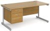 Gentoo Rectangular Desk with Single Cantilever Legs and 2 Drawer Fixed Pedestal - 1600mm x 800mm - Oak