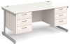Gentoo Rectangular Desk with Single Cantilever Legs, 3 and 3 Drawer Fixed Pedestals - 1600mm x 800mm - White