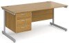 Gentoo Rectangular Desk with Single Cantilever Legs and 3 Drawer Fixed Pedestal - 1600mm x 800mm - Oak