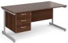Gentoo Rectangular Desk with Single Cantilever Legs and 3 Drawer Fixed Pedestal - 1600mm x 800mm - Walnut