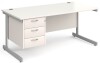 Gentoo Rectangular Desk with Single Cantilever Legs and 3 Drawer Fixed Pedestal - 1600mm x 800mm - White