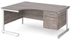 Gentoo Corner Desk with 2 Drawer Pedestal and Single Upright Leg 1600 x 1200mm - Grey Oak