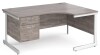 Gentoo Corner Desk with 2 Drawer Pedestal and Single Upright Leg 1600 x 1200mm - Grey Oak