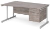 Gentoo Wave Desk with 2 Drawer Pedestal and Single Upright Leg 1600 x 990mm - Grey Oak
