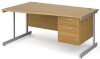 Gentoo Wave Desk with 2 Drawer Pedestal and Single Upright Leg 1600 x 990mm - Oak