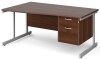 Gentoo Wave Desk with 2 Drawer Pedestal and Single Upright Leg 1600 x 990mm - Walnut