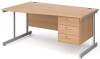 Gentoo Wave Desk with 3 Drawer Pedestal and Single Upright Leg 1600 x 990mm - Beech