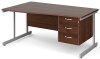 Gentoo Wave Desk with 3 Drawer Pedestal and Single Upright Leg 1600 x 990mm - Walnut