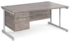 Gentoo Wave Desk with 2 Drawer Pedestal and Single Upright Leg 1600 x 990mm - Grey Oak