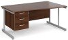 Gentoo Wave Desk with 3 Drawer Pedestal and Single Upright Leg 1600 x 990mm - Walnut