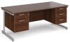 Gentoo Rectangular Desk with Single Cantilever Legs, 2 and 3 Drawer Fixed Pedestals - 1800mm x 800mm - Walnut