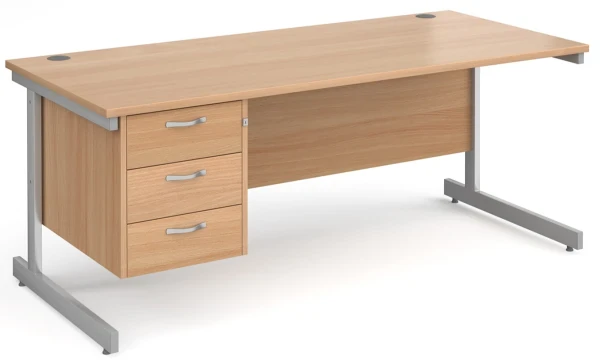 Gentoo Rectangular Desk with Single Cantilever Legs and 3 Drawer Fixed Pedestal - 1800mm x 800mm - Beech