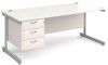 Gentoo Rectangular Desk with Single Cantilever Legs and 3 Drawer Fixed Pedestal - 1800mm x 800mm - White