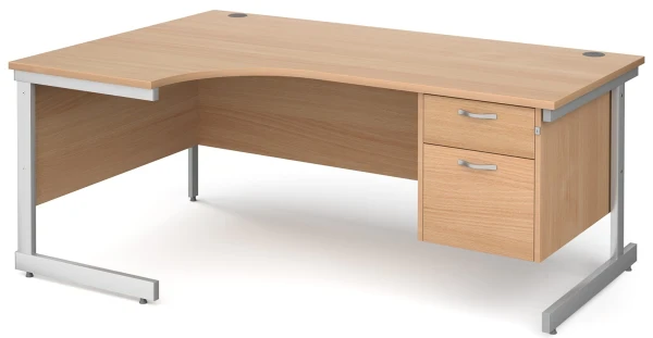 Gentoo Corner Desk with 2 Drawer Pedestal and Single Upright Leg 1800 x 1200mm - Beech