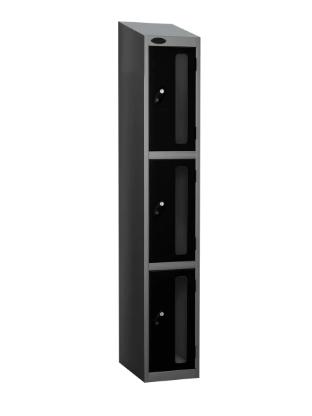 Probe Three Compartment Vision Panel Single Nest Locker - 1780 x 305 x 460mm - Black (RAL 9004)