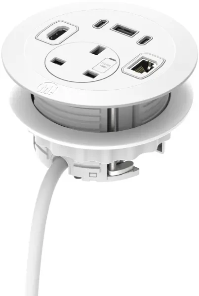 Metalicon Solo Plus In Desk Module, 1 Mains Power, 1 USB-A, 2 USB-C, 1 HDMI, 1 Blank Insert - White