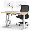Formetiq Sit-Stand Desk, Veneto Chair & Accessories Bundle - Monitor Arm, Under Desk Power Module, Boost Power Module, Power Cable & Cable Spine - Amber Oak