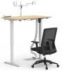 Formetiq Sit-Stand Desk, Veneto Chair & Accessories Bundle - Monitor Arm, Under Desk Power Module, Boost Power Module, Power Cable & Cable Spine - Amber Oak