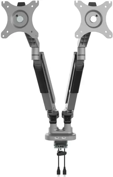 Dams Triton Gas Lift Double Monitor Arm with 2x USB Ports - Silver