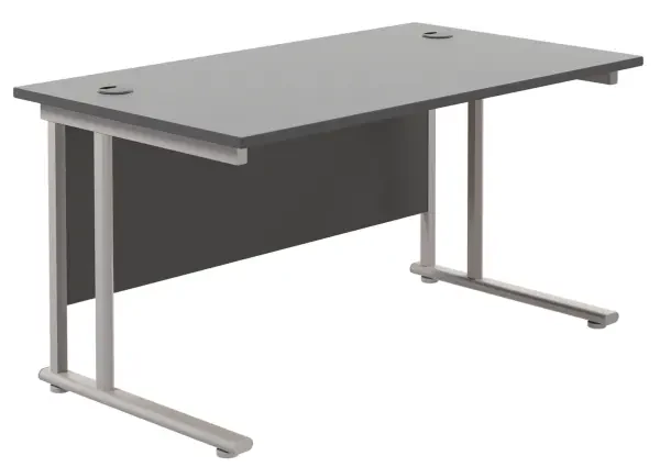 TC Twin Upright Rectangular Desk with Twin Cantilever Legs - 1400mm x 800mm - Black