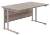 TC Twin Upright Rectangular Desk with Twin Cantilever Legs - 1400mm x 800mm - Grey Oak