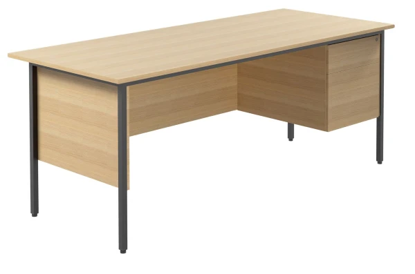 TC Eco 18 Rectangular Desk with Straight Legs and 2 Drawer Fixed Pedestal - 1800mm x 750mm - Sorano Oak