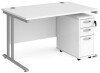 Dams Maestro 25 Straight Desk 1200 x 800mm With Silver Cantilever Leg Frame And Tall Slimline 3 Drawer Mobile Pedestal - White