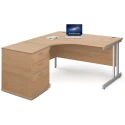 Gentoo Corner Desk with Twin Cantilever Legs - 1400 x 1200mm & Desk High Pedestal