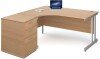 Gentoo Corner Desk with Twin Cantilever Legs - 1600 x 1200mm & Desk High Pedestal - Beech