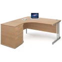 Gentoo Corner Desk with Twin Cantilever Legs - 1600 x 1200mm & Desk High Pedestal