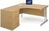 Gentoo Corner Desk with Twin Cantilever Legs - 1400 x 1200mm & Desk High Pedestal - Oak