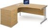Gentoo Corner Desk with Twin Cantilever Legs - 1600 x 1200mm & Desk High Pedestal - Oak