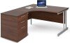 Gentoo Corner Desk with Twin Cantilever Legs - 1400 x 1200mm & Desk High Pedestal - Walnut