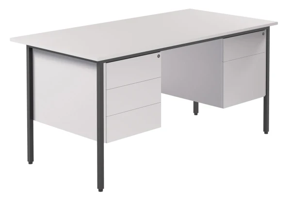 TC Eco 18 Rectangular Desk with Straight Legs, 2 and 3 Drawer Fixed Pedestals - 1500mm x 750mm - White