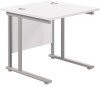 TC Twin Upright Rectangular Desk with Twin Cantilever Legs - 800mm x 800mm - White