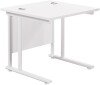 TC Twin Upright Rectangular Desk with Twin Cantilever Legs - 800mm x 800mm - White