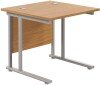 TC Twin Upright Rectangular Desk with Twin Cantilever Legs - 800mm x 800mm - Nova Oak