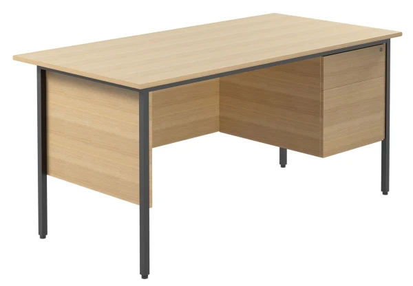 TC Eco 18 Rectangular Desk with Straight Legs and 2 Drawer Fixed Pedestal - 1500mm x 750mm - Sorano Oak