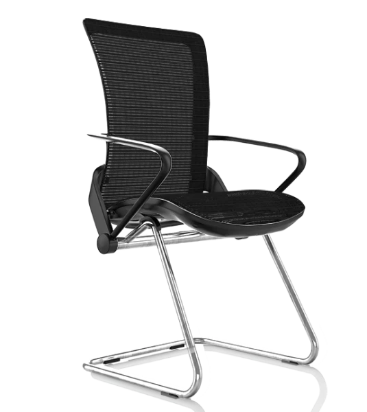Comfort Lii Cantilever Chair Black Frame Polished Chrome Base - Black