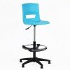 KI Postura+ Task Stool - Chrome Foot Ring & Black Base - 990-1150mm - 14+ Years - Aqua Blue