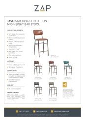 ZAP Product Sheet Tavo Stacking Collection Mid Height Bar Stool