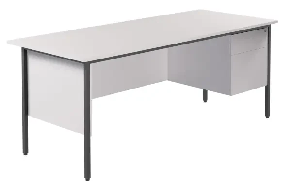 TC Eco 18 Rectangular Desk with Straight Legs and 2 Drawer Fixed Pedestal - 1800mm x 750mm - White